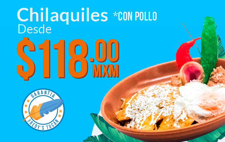 Campana tus favoritos cada dia chilaquiles con ´pññp fredys tucan lunes, Fredys Tucan, Puerto Vallarta, Jalisco, México